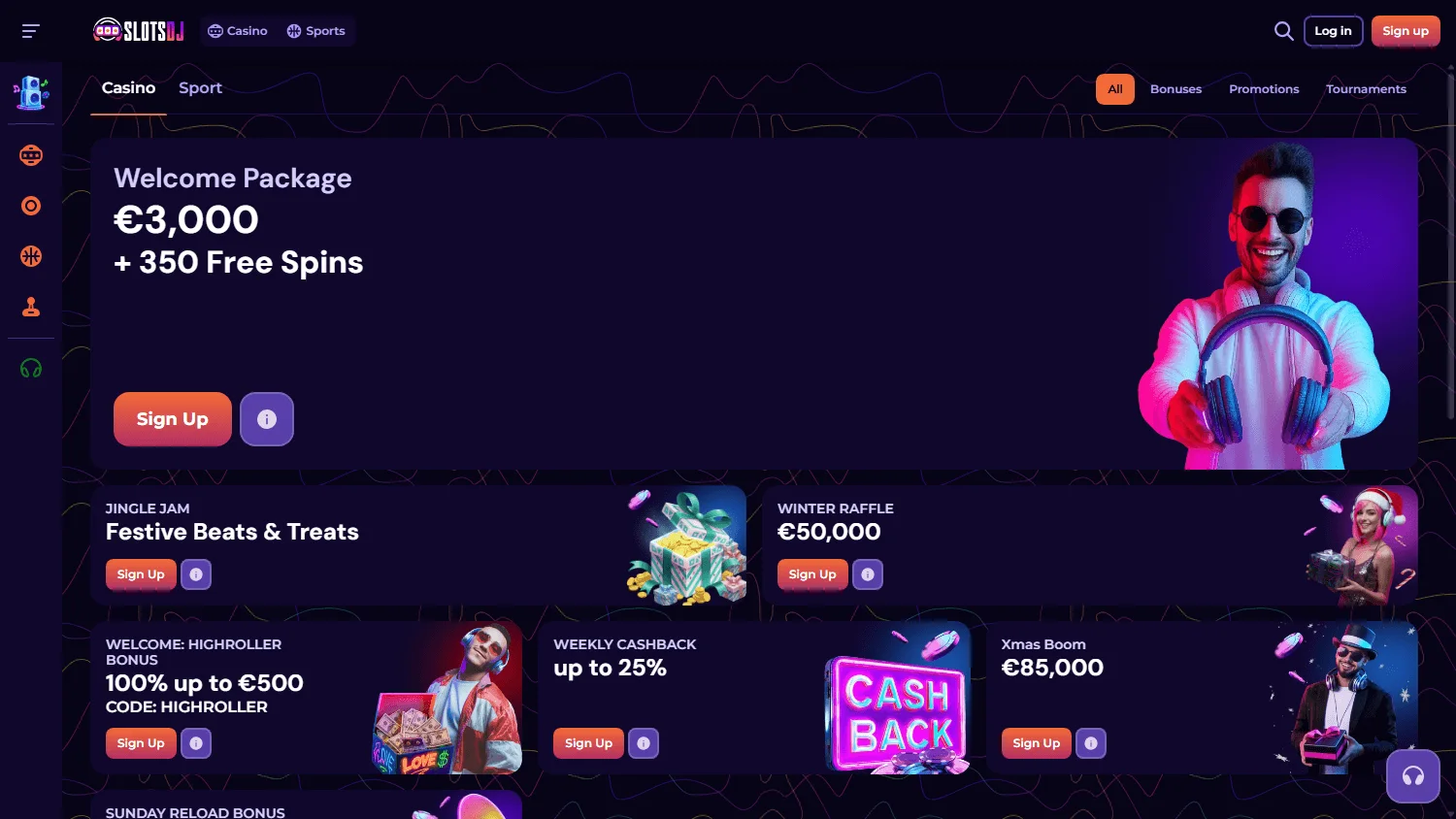 Slotsdj Casino desktop promotions interface